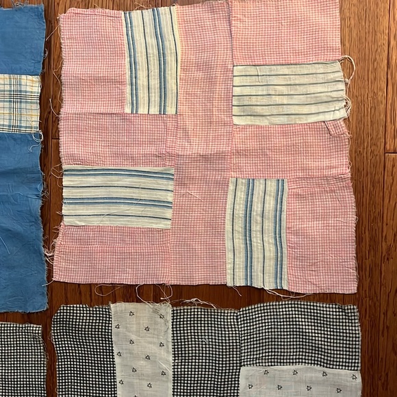 Vintage patchwork quilt blocks Circa 1880’s blues blacks pink, gingham Ex - Picture 3 of 12